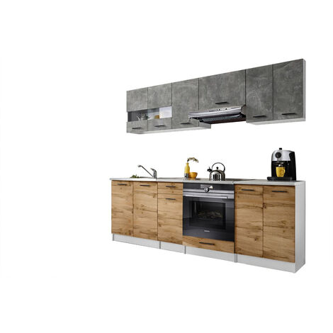 Cuisine Bigo 8 éléments - finition bas BOIS haut BETON 240 cm