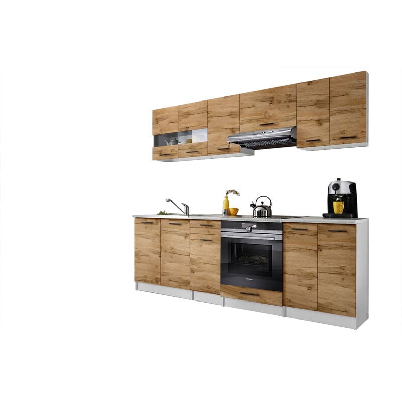 Dusine - Cuisine Bigo 8 éléments - finition bas bois haut bois 240 cm