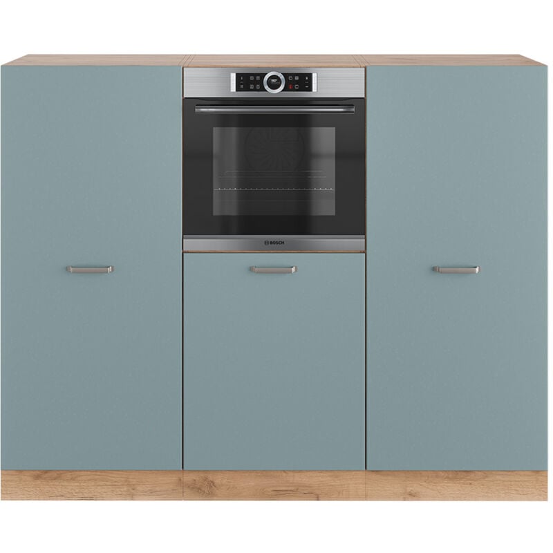 Bloc de cuisine R-Line, Bleu-gris/chêne doré, 180 cm sans plan de travail, Vicco