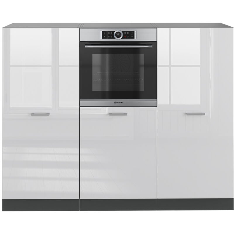 Vicco - Bloc cuisine R-Line, Blanc brillant/Anthracite, 180 cm sans plan de travail