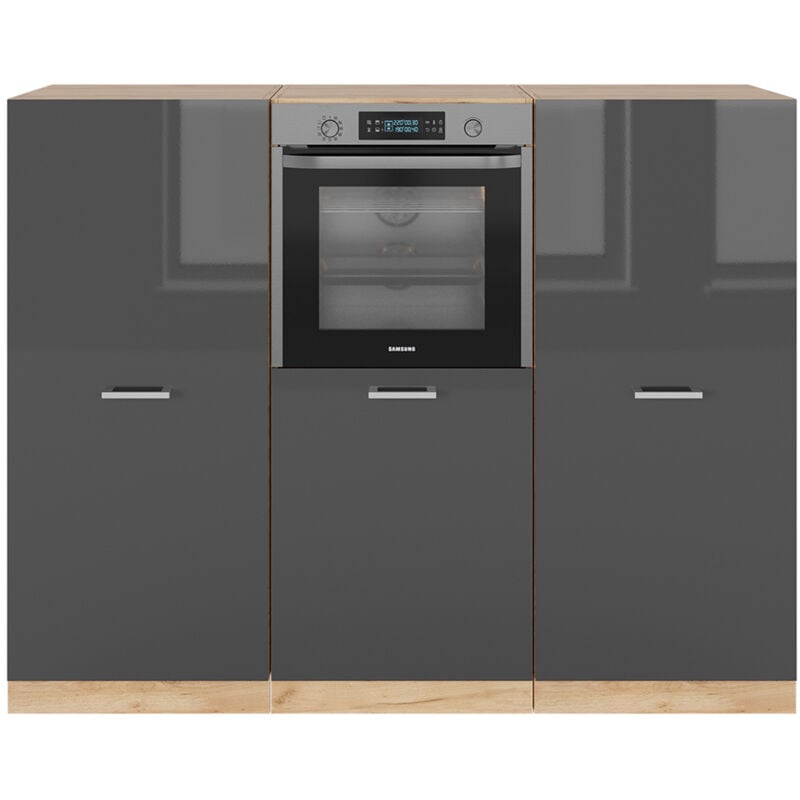 Vicco - Bloc cuisine R-Line, Anthracite brillant/Chêne doré, 180 cm sans plan de travail