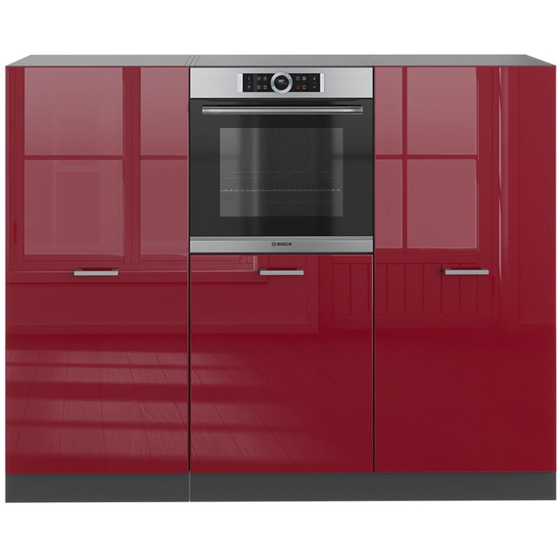 Vicco - Bloc cuisine R-Line, Bordeaux haute brillance/anthracite, 180 cm sans plan de travail