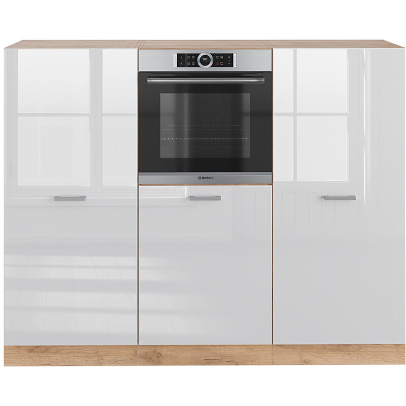 Vicco - Bloc cuisine R-Line, Blanc brillant/Chêne doré, 180 cm sans plan de travail