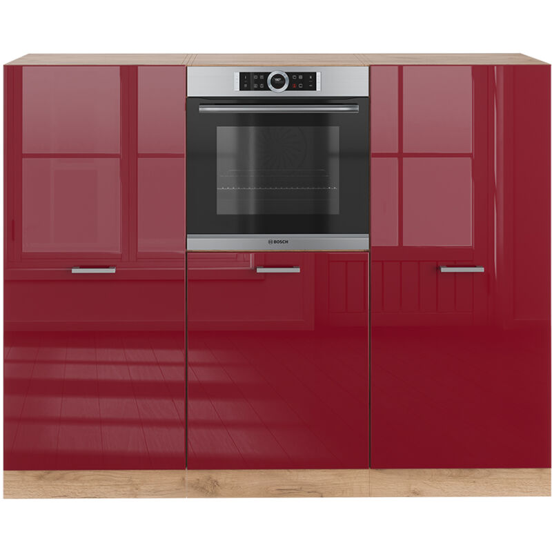 Bloc cuisine R-Line, Bordeaux brillant/Chêne doré, 180 cm sans plan de travail, Vicco