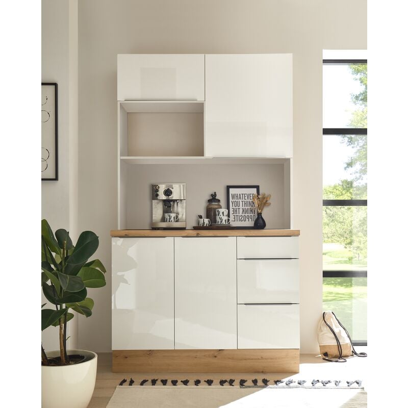 Cuisine Buffet Marleen Premium 120 cm Blanc Artisan Chêne Respekta
