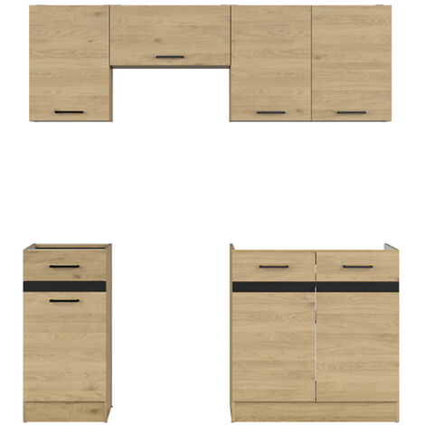 Cuisine complète 180 cm,Ensemble de meuble de cuisine coloris Chêne berstein, plan de travail non inclus