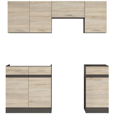 Cuisine complète 180 cm,Ensemble de meuble de cuisine coloris chêne Sonoma/Marron, plan de travail inclus