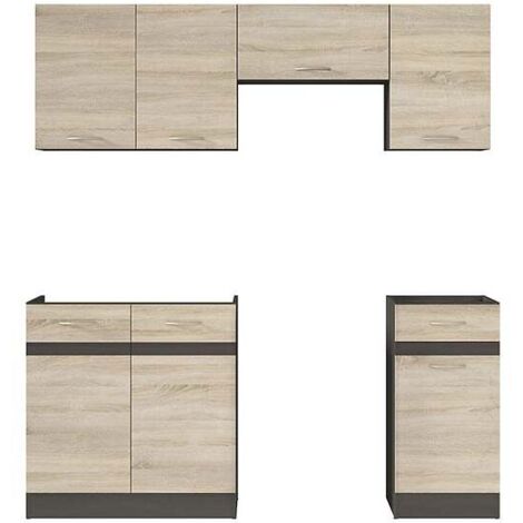 Cuisine complète 180 cm,Ensemble de meuble de cuisine coloris chêne Sonoma/Marron, sans plan de travail