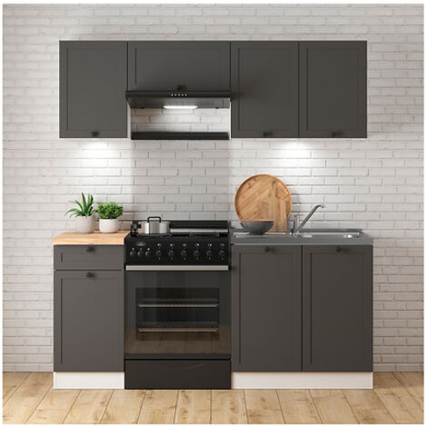Cuisine complète 180 cm,Ensemble de meuble de cuisine coloris Gris graphite/Blanc, sans plan de travail