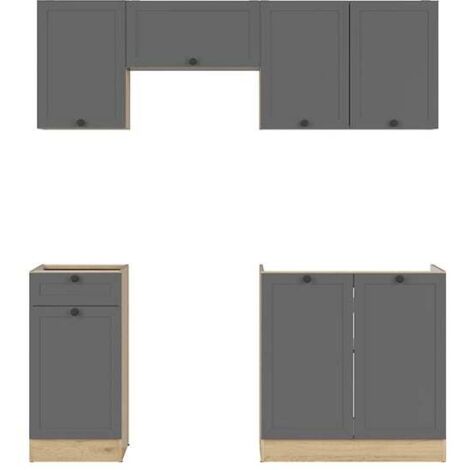 Cuisine complète 180 cm,Ensemble de meuble de cuisine coloris Gris graphite/Chêne graphite, plan de travail non inclus