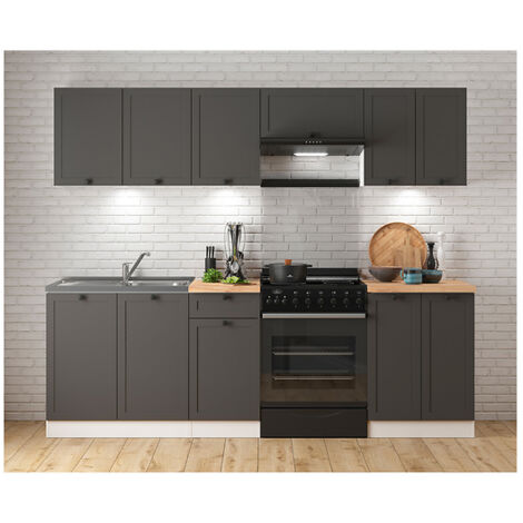 Cuisine complète 240 cm,Ensemble de meuble de cuisine coloris Gris graphite/Blanc, sans plan de travail