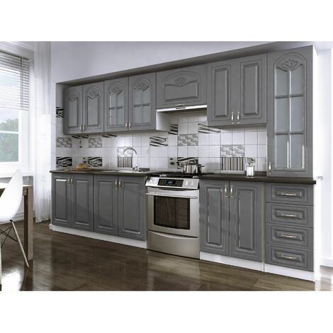 Meubles Cuisine complète CLARA gris chêne mat - 1m80 - 5 meubles