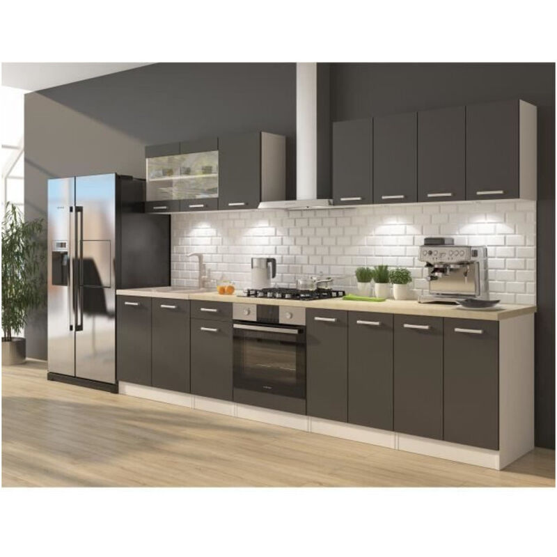 ULTRA Cuisine complete avec meuble four et plan de travail inclus L 300 cm - Gris mat