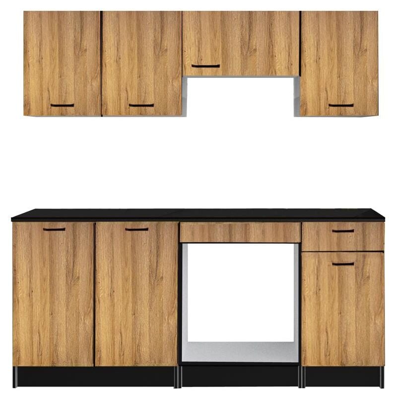 Cuisine complète - Avec plan de travail 180 cm - Naturel et Noir - trattoria