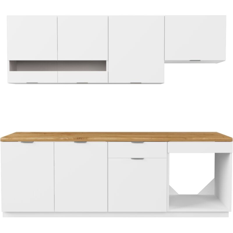 Cuisine complète - Avec plan de travail 200 cm - Blanc et Naturel - carmeo