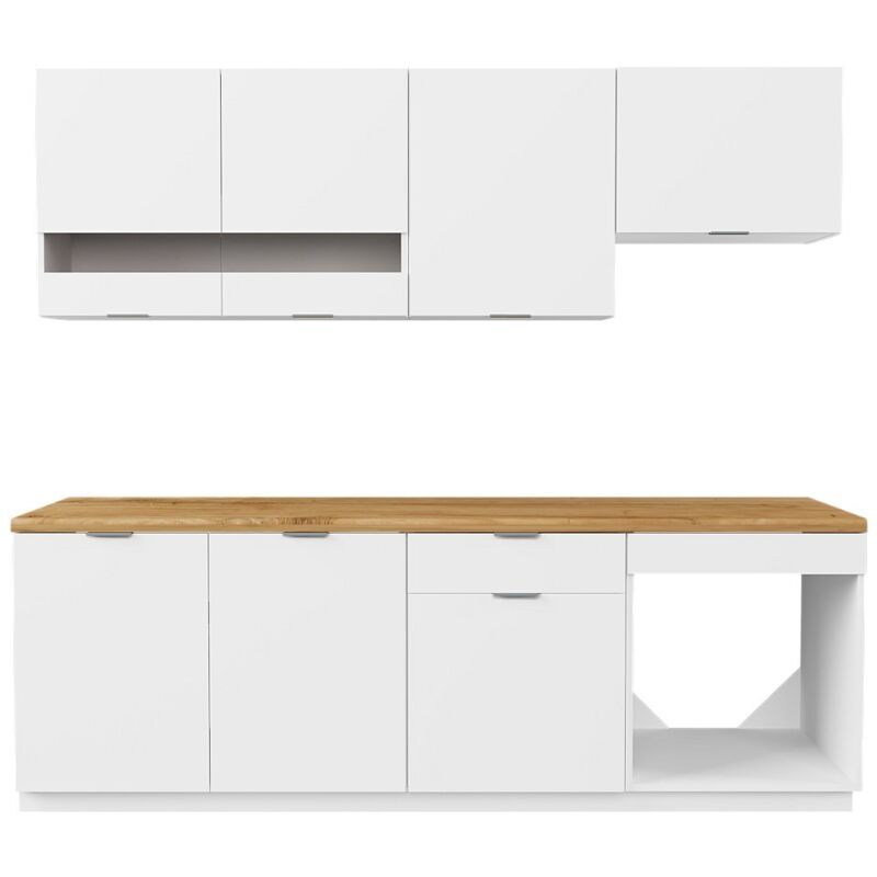 Vente-unique - Cuisine complète - Avec plan de travail 200 cm - Blanc et Naturel - carmeo