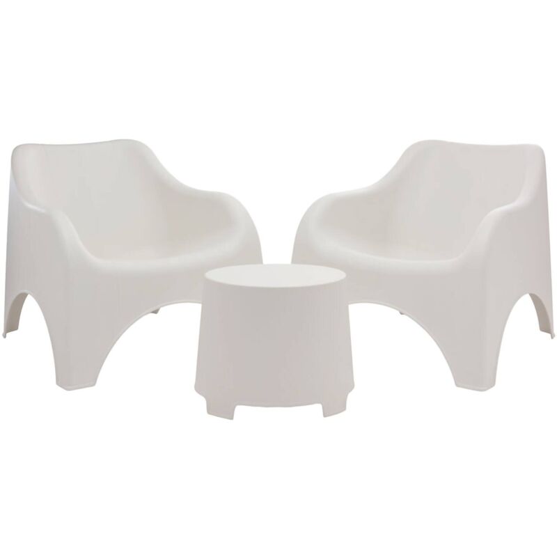 Dmora – Salon de jardin Cormons 2 places – Table en plastique blanc – Dimensions 80x80cm – Hauteur 75cm – Résistant aux intempéries