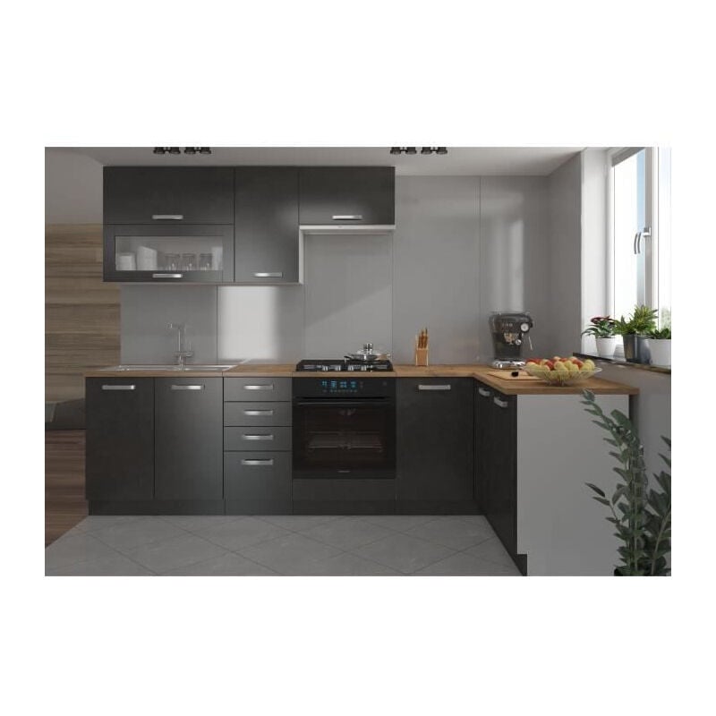 LASSEN Cuisine complete dangle 240x165 cm avec plan de travail - Gris Matera