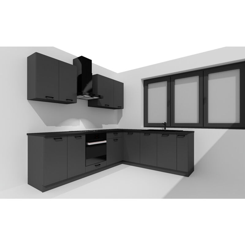 Cuisine complète d'angle ANIA 9 éléments couleur Graphite - Longueur 200/260 cm