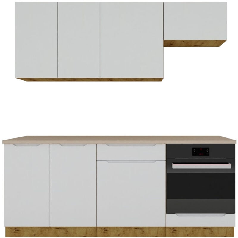 Cuisine complète isya 6 éléments couleur Gris clair/Artisan - Longueur 200/200 cm