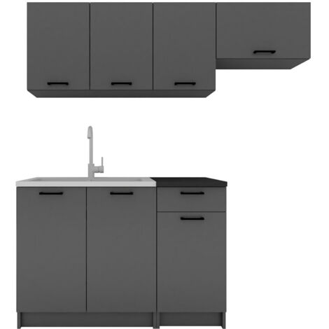 Cuisine complète LUNA 5 éléments couleur Graphite avec plan de travail inclus - Longueur 120/180 cm