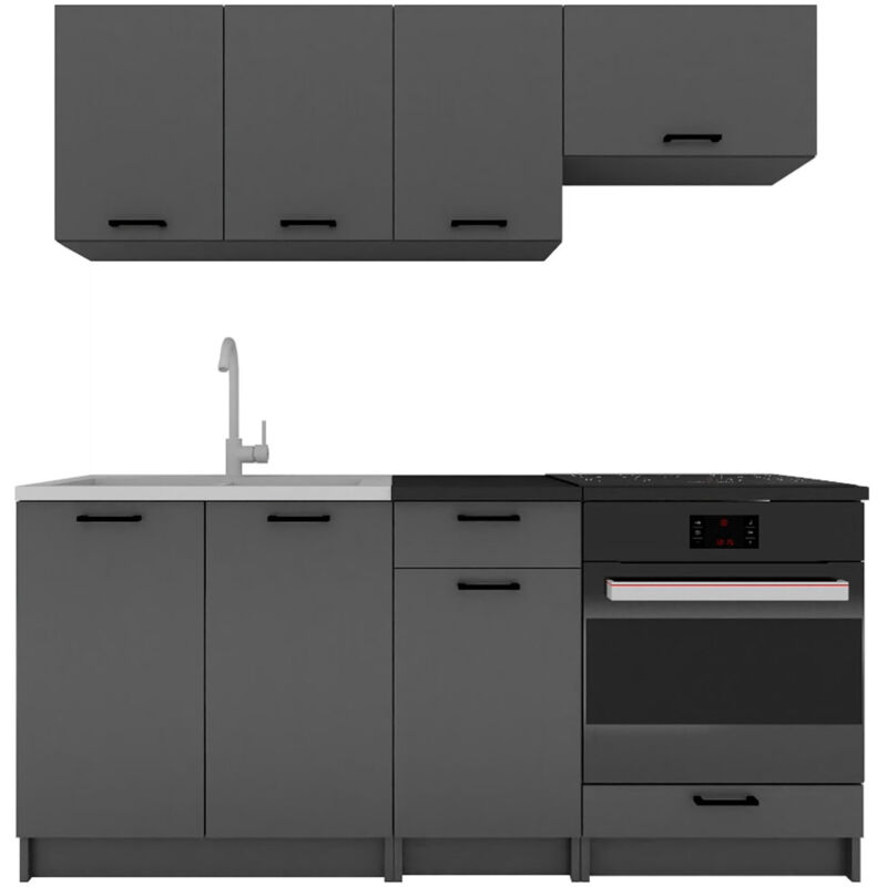 Cuisine complète luna 6 éléments couleur Graphite avec plan de travail inclus- Longueur 180 cm