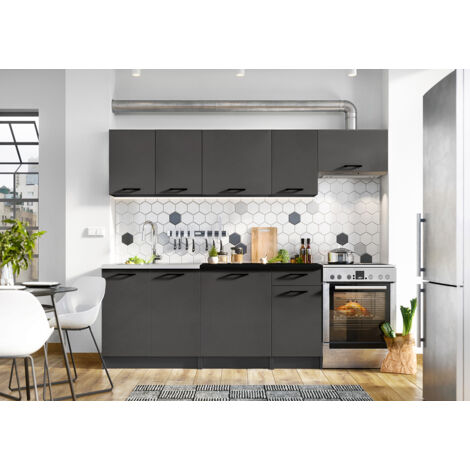 Cuisine complète LUNA 7 éléments couleur Graphite avec plan de travail inclus - Longueur 180/240 cm