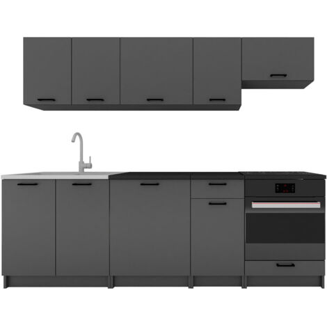 Cuisine complète LUNA 8 éléments couleur Graphite avec plan de travail inclus - Longueur 240 cm