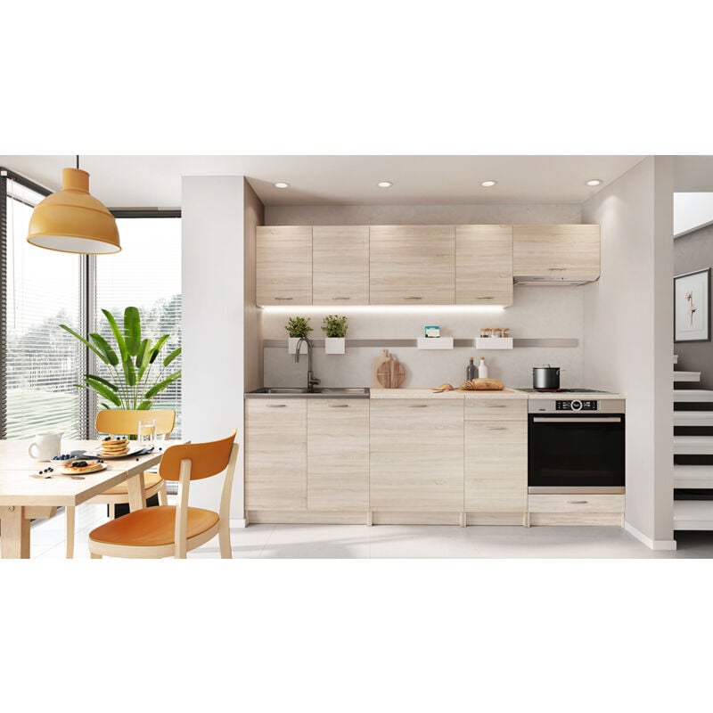 Cuisine complète mila 8 éléments couleur sonoma avec plan de travail inclus - Longueur 240 cm