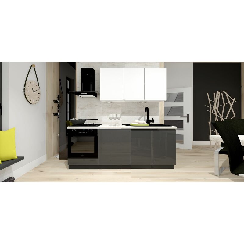 Balticmeubles - Meubles Cuisine complète nina blanc gris laqué - 2m00 - 5 meubles - moinschercuisine - blanc et gris laqués