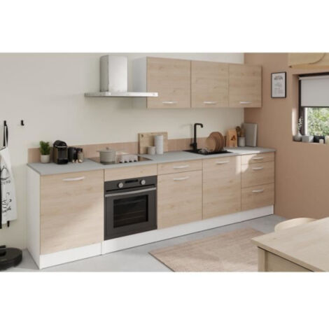 Cuisine complete OSLO - L 300 cm - Décor chene - Plan de travail inclus