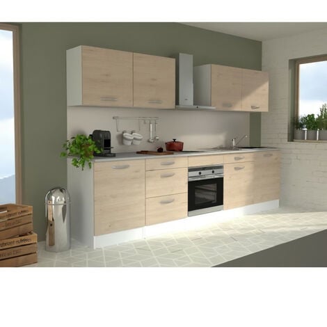 SANS MARQUE Cuisine complete OSLO - L 300 cm - Décor chene - Plan de travail inclus