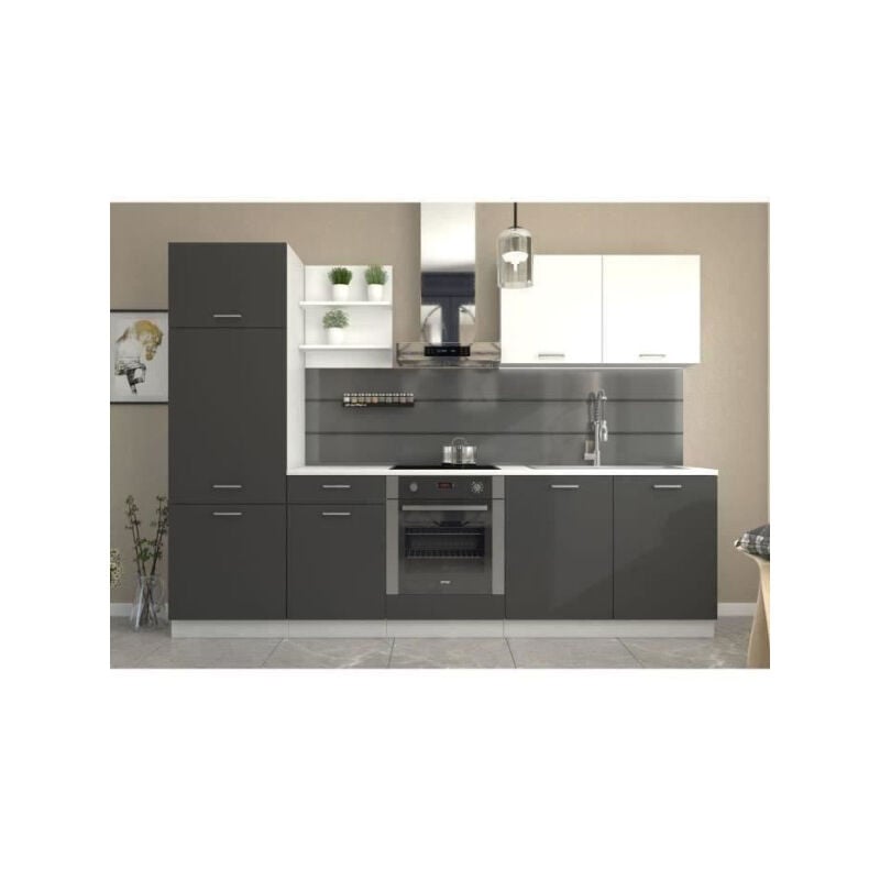 Sans Marque - Cuisine complete prego- l 270 cm - Gris Graphit - Plan de travail 210 cm inclus