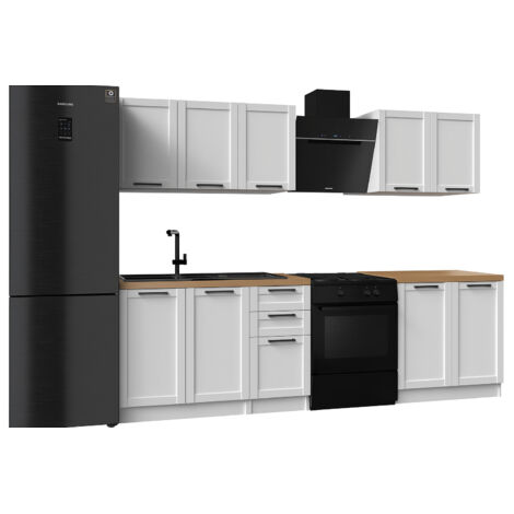 Cuisine complète Quadro blanc 6 éléments avec façades à cadre - 200 cm