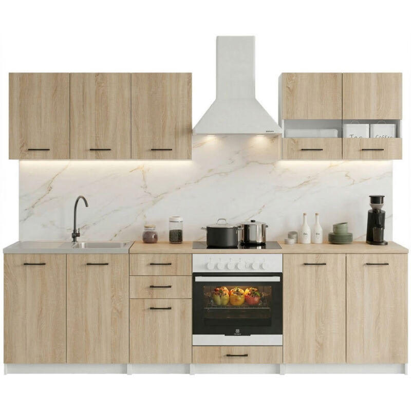 Cuisine complète Sanclar BOIS chêne 260 cm avec encastrement four - 7 éléments Cuisine complète Sanclar BOIS chêne 260 cm avec encastrement four - 7 éléments