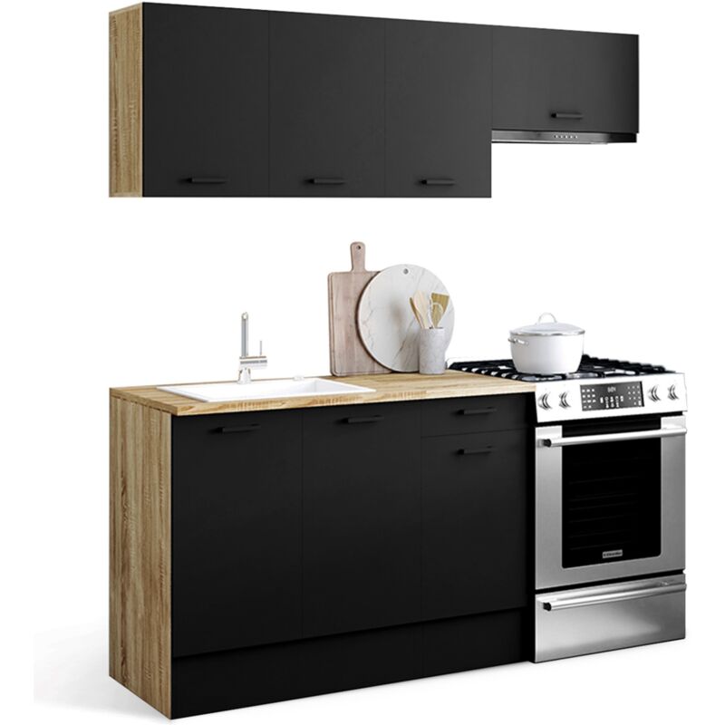 Idmarket - Cuisine complète 180 cm subtil avec plan de travail 5 éléments bois et noir