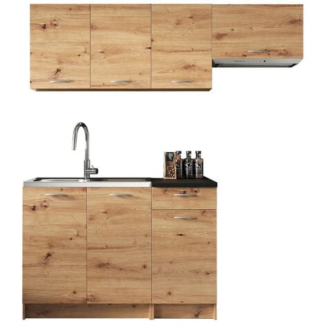 Cuisine complète Trenton 101, Chêne Artisan + Noir, 180x60cm, Plan de travail, Stratifié