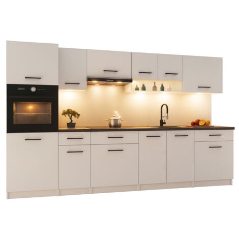 DUSINE Cuisine complète VIKI BLANC MAT 300 cm avec colonne four 9 éléments 18 mm