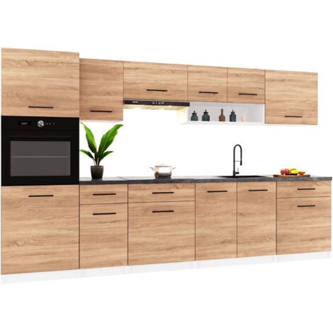 DUSINE Cuisine complète VIKI BOIS chêne 300 cm avec colonne four 9 éléments 18 mm