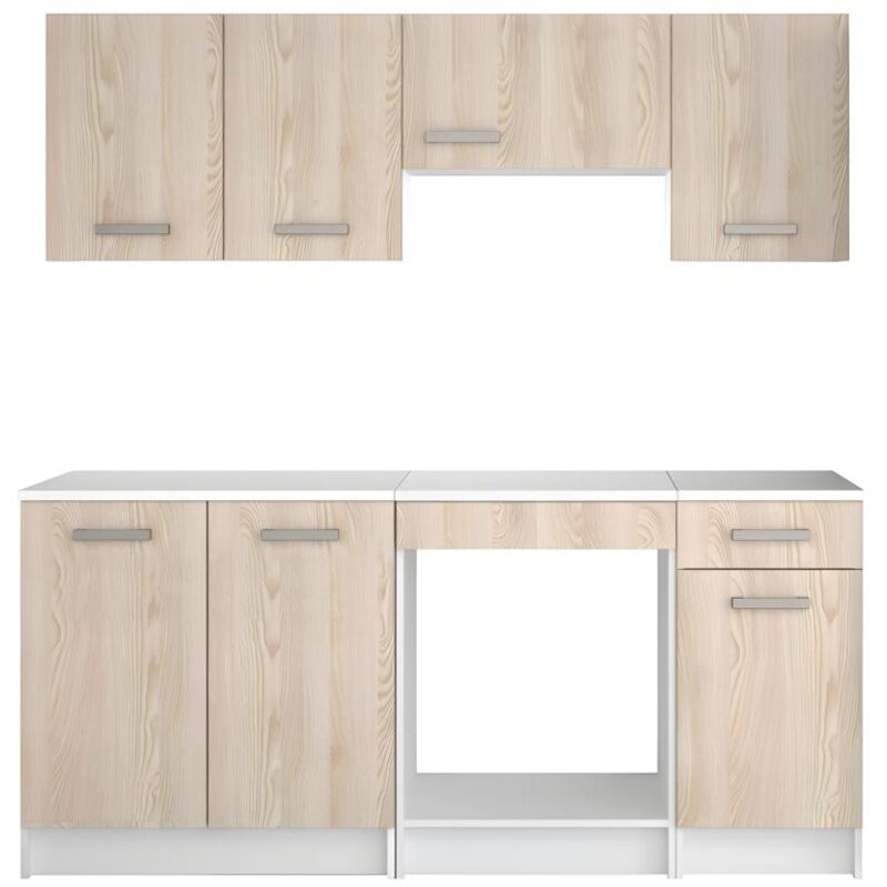 Cuisine complète - Avec plan de travail 180 cm - Naturel clair & Blanc - trattoria