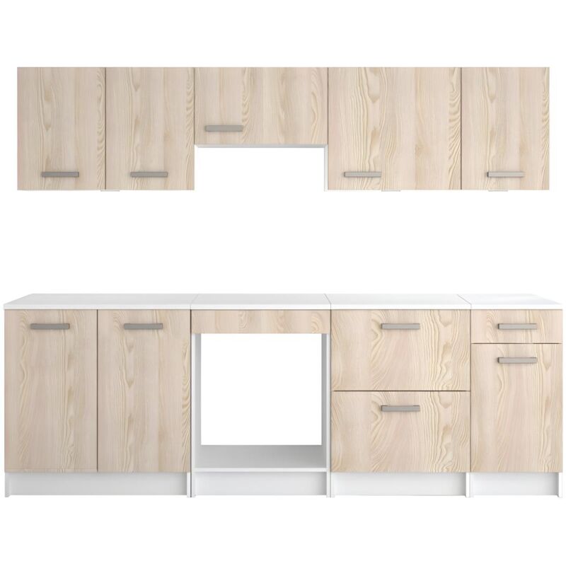 Cuisine complète - Avec plan de travail 240 cm - Naturel clair & Blanc - trattoria