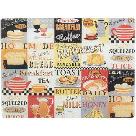 Cuisine Craft Everyday Home Retro Breakfast Protector de Surface de Work de Glass, Multicolour