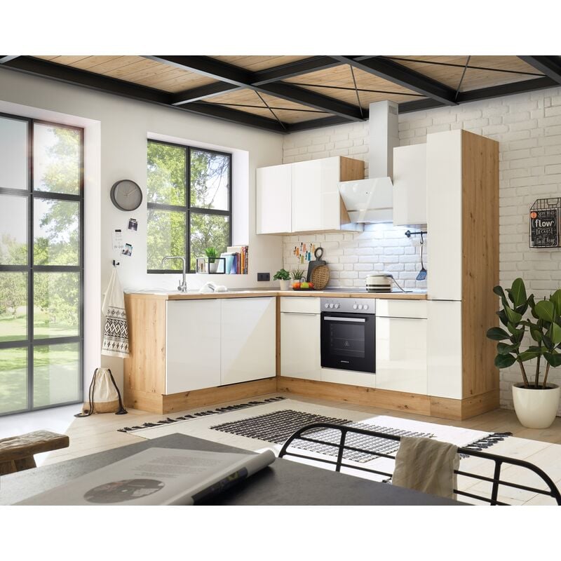 Cuisine Cuisine d'angle Marleen Premium 250 cm Blanc Chêne Artisan Respekta