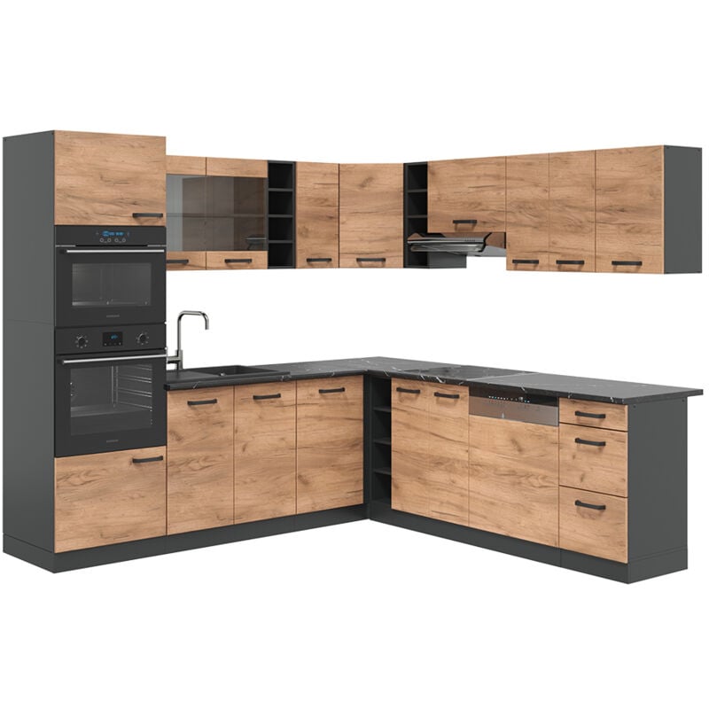 Vicco - Cuisine en angle R-Line, Anthracite/chêne doré, 237x247cm, pt Anthracite