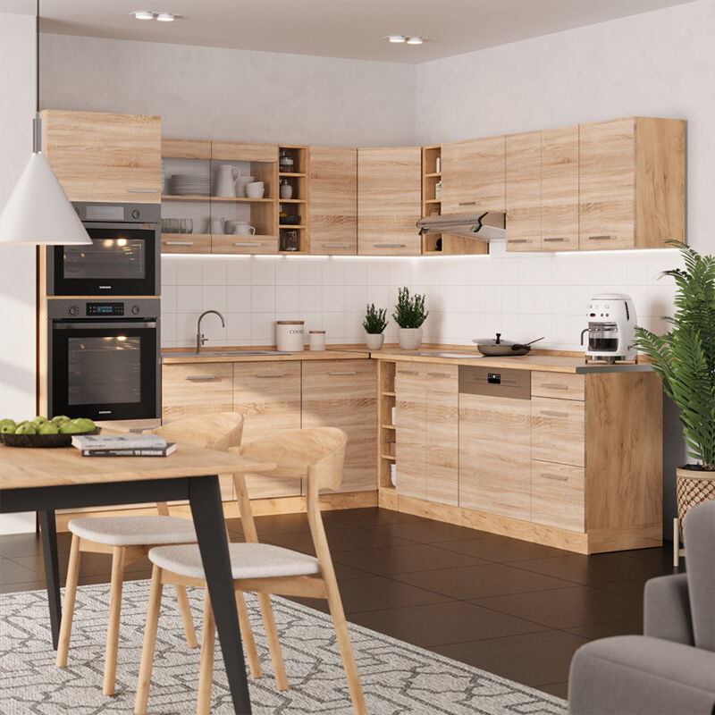 Vicco - Cuisine en angle R-Line, Sonoma/Chêne doré, 237x60cm sans pt