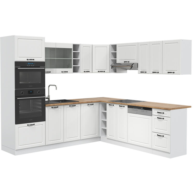 Vicco - Cuisine en angle R-Line, Blanc campagne/blanc, 237 x 247 cm, pt Chêne