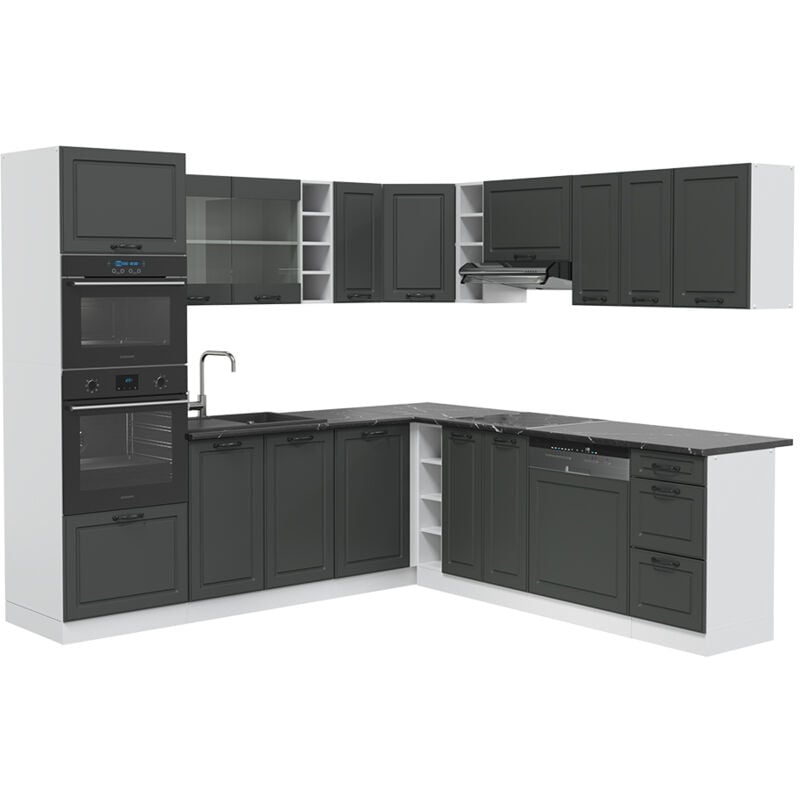 Vicco - Cuisine en angle R-Line, Anthracite maison de campagne/blanc, 237 x 60 cm sans plan de travail