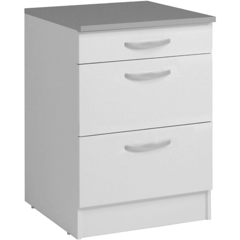 Cuisine d'armoire modulaire inférieure 60 cm Eko 3 tiroirs couleur blanc mate moderne rangement moderne