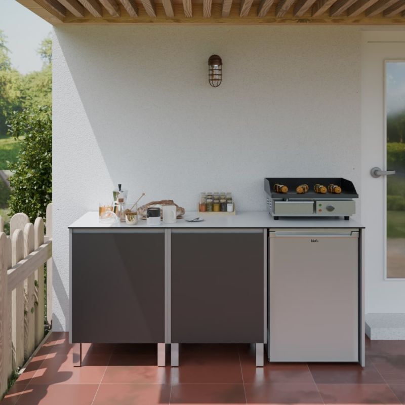 Cuisibane - Cuisine d'extérieur en inox KX07 - 180 cm avec emplacement frigo