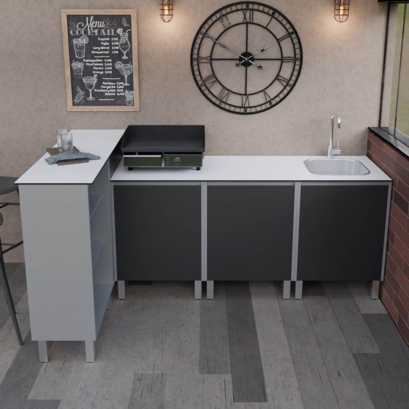 Cuisibane - Cuisine d'extérieur en inox KX11 - 180 cm avec évier + meuble bar